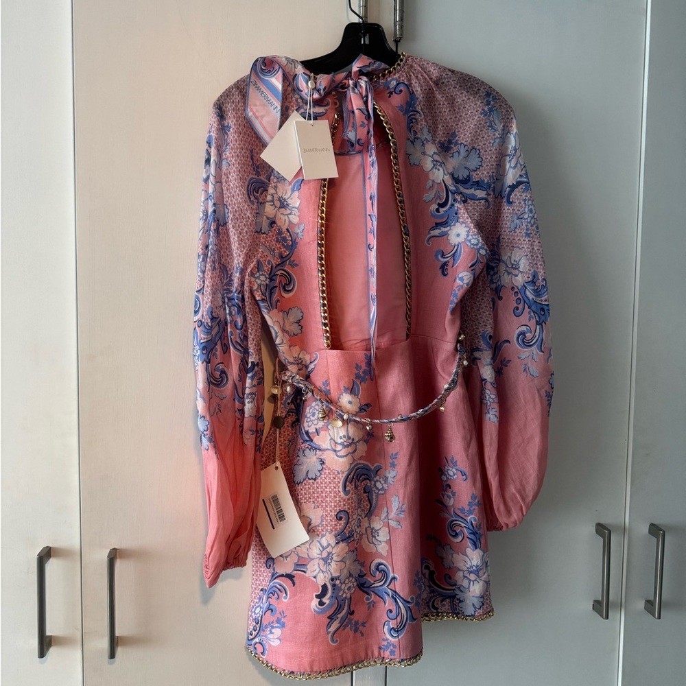 Zimmerman Poscard Mini Pink and Blue Boho Tunic Dress - Picture 3 of 4